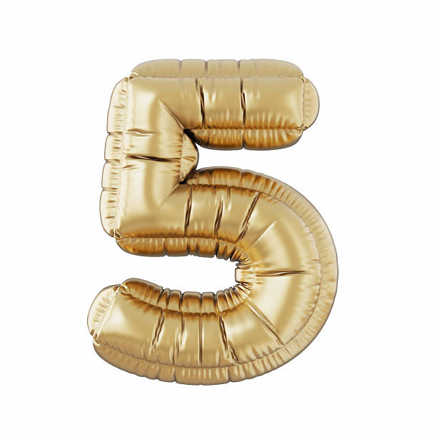 Gold Colored Number 5 Balloon Isolated On White Background