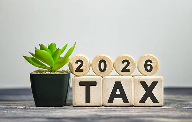 istock Numbers 2026 and text Tax on cubes on a ornament background 2249848413