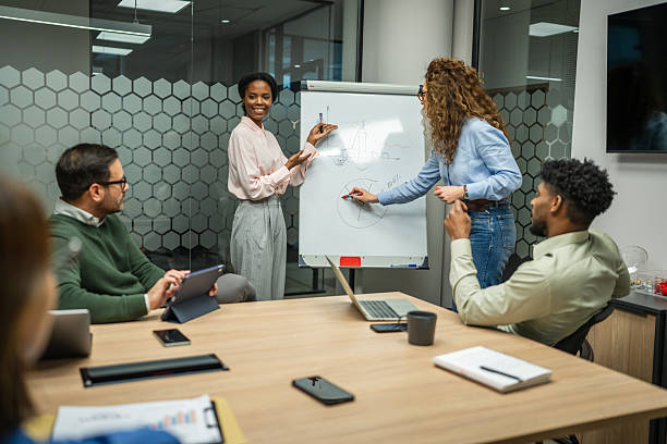 istock Diverse business team collaborating during office presentation meeting 2249854145
