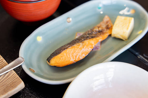 Multiple small dishes at a Japanese hotel breakfast