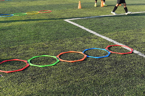 istock soccer equipment sport for training team on artificial grass 2249858922