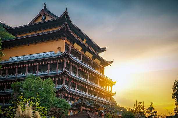 istock Traditional Chinese pagoda with multiple floors under sunset light 2249862954