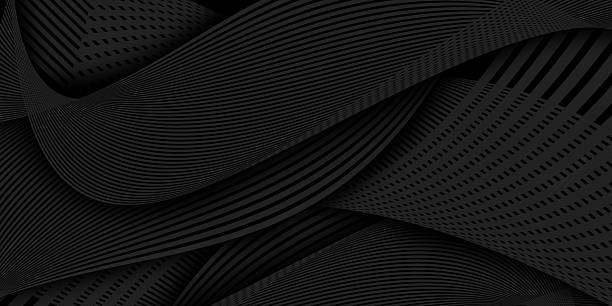 istock Seamless, abstract background hypnotic pattern of dark gray, curving lines on black background. 2249864607