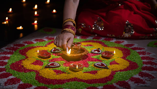 istock Traditional diya lamps lit during diwali celebration 2249888204