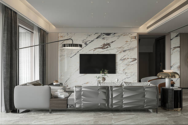 istock Elegant Modern Living Room and Home Office Interior with Marble Accent 2249890982