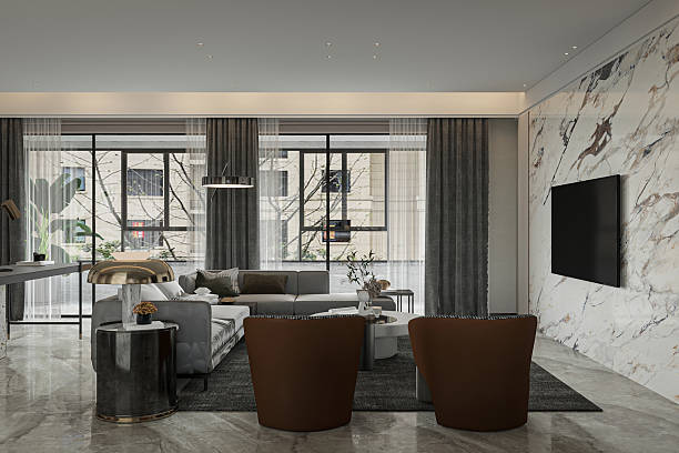 istock Luxury Minimalist Bedroom Interior with Dark Accent Wall and Natural Light 2249891266