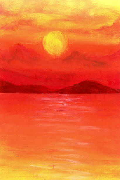 istock Hand-drawn of Oil Pastel, Seascape sunset view 2249896811