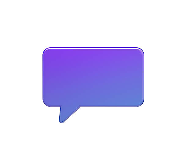 A glossy speech bubble icon in gradient of purple-to-blue, symbolizing dialogue, 3D Illustration.