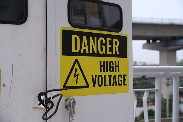 istock a sticker that says 'Danger, High Voltage' on an electrical box in a public place 2249898877