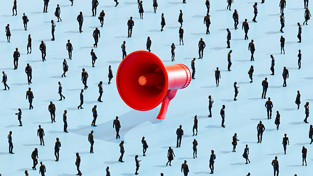 istock Megaphone with Business Crowd on Blue Background 2249901578