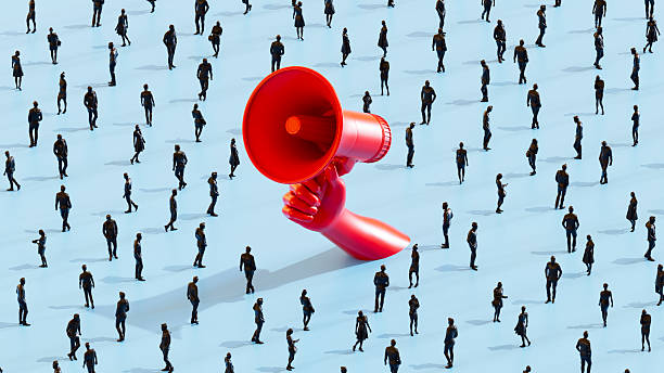 istock Megaphone with Business Crowd on Blue Background 2249901669