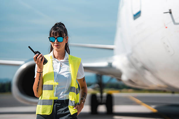 istock Ground Crew Woman Using Handheld Radio for Cargo Aircraft Ramp Check 2249905912