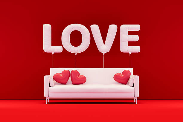 Valentine's Day Concept with Balloons on Red Background. Digitally generated image. 3d render.