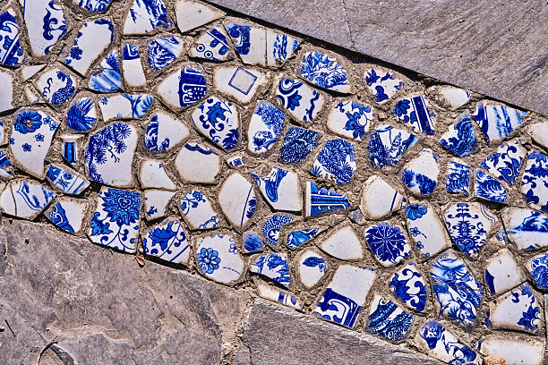 Small blue tile tiles on the wall. Texture.