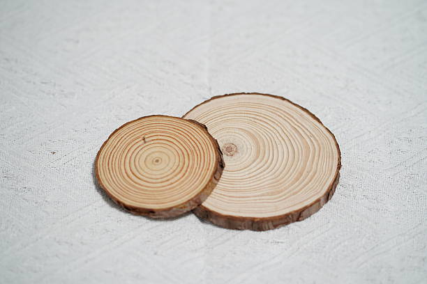 istock Natural Wooden Discs on Textured Fabric Background, Showcasing Organic Patterns and Textures for Craft, Decor, and Nature Inspired Designs 2249912390