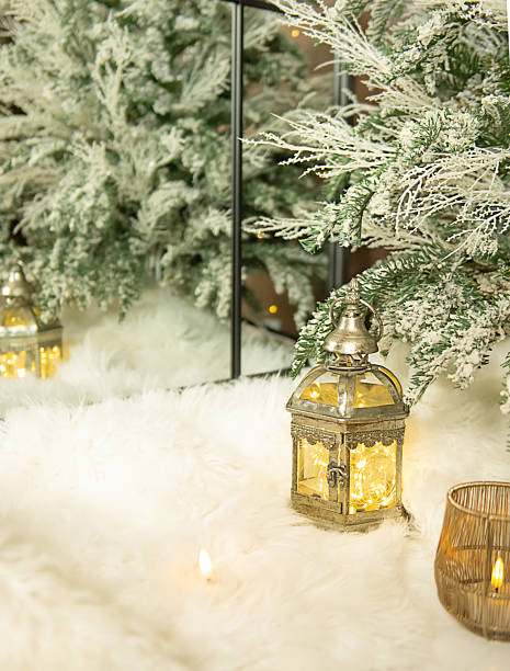 istock Christmas composition with lantern, candles and holiday decorations. 2249913909