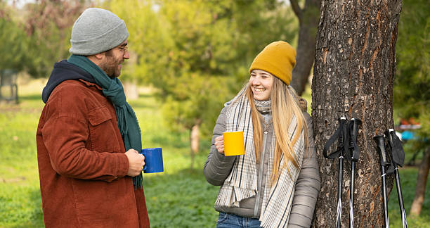 istock Hikers enjoying hot drinks during a break in the woods 2249917915