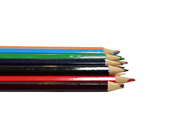 Group of colored pencils isolated on white background.