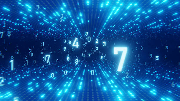 Digital data stream with numbers floating in a futuristic blue tunnel.