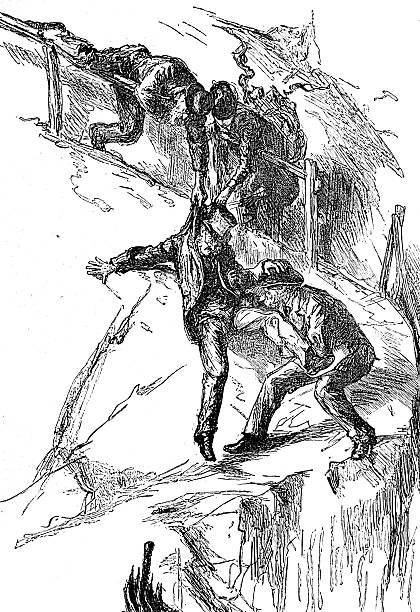 istock Cutting Off a Fearful Corner on a Swiss Mountain Path — travellers helping each other across a dangerous cliff during an autumn tour, 19th century 2249930951