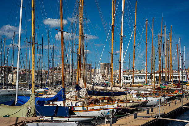 Old French battle ship, l'Hermione. In the old harbor of Marseille, France