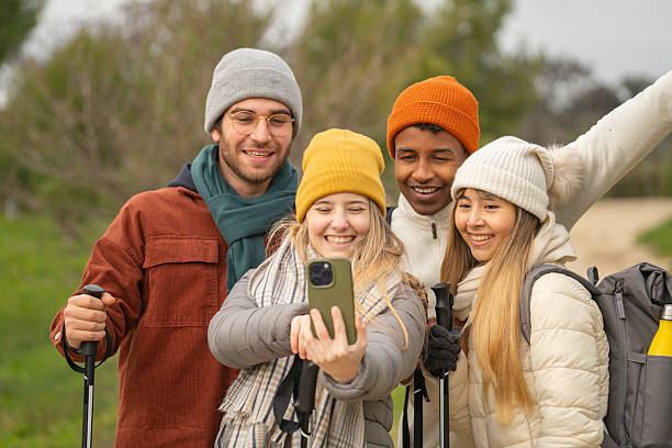 istock Hikers taking selfie while nordic walking in nature 2249937673