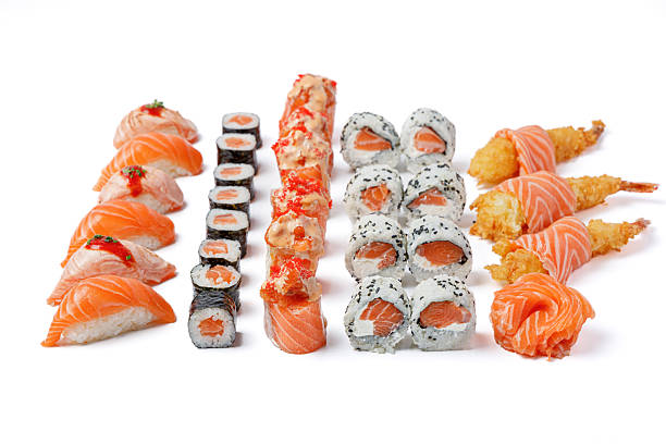 istock Large sushi set with sushi and nigiri on a white background isolated for menu 2249939307