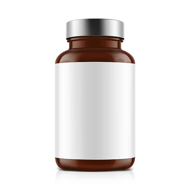 istock Brown pill bottle mockup with label for treats, vitamins, supplements isolated on white background. 2249947684