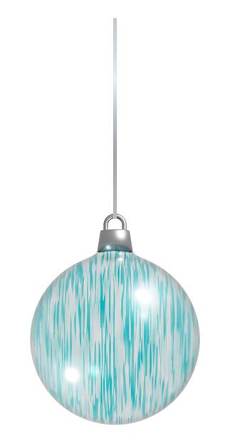 istock 3D Aqua and White Striped Christmas Ball Ornament on a String 2249950590