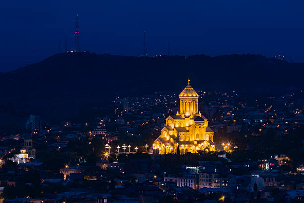 istock Holy Trinity Cathedral Of Tbilisi Glowing At Blue Hour Night 2249958533