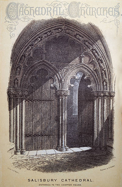 Salisbury Cathedral, Entrance to the Chapter House, History, Architecture, medieval cathedrals of England, Vintage illustration, 19th Century