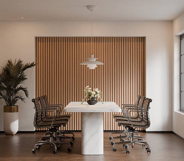istock Modern Small Meeting Room Interior with Poster Frames Mockup – 3D Rendering 2249959753