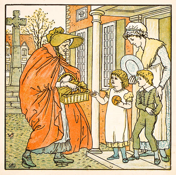 19th century nursery rhyme and children fable illustration by Walter Crane: Hot Cross Buns