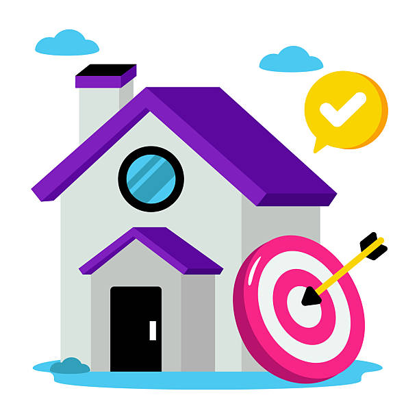 istock Building with dartboard, icon of real estate target 2249961693