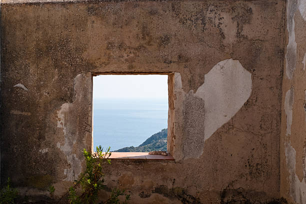 Abandoned Home with Window on Sea in Ustica Island, Italy