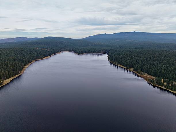 istock drone captures shoreline and water features, mapping tranquil lake for environmental analysis 2249970148