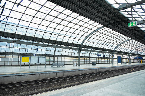 istock Empty railway platform Berlin Spandau station, modern architecture, urban transport hub, glass roof, urban transit, railway travel infrastructure, Germany city rail, waiting scene, Berlin, Germany 2249977040