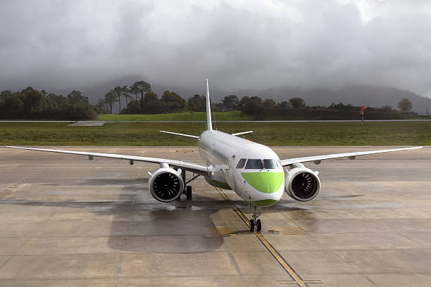 passenger airplane on the runway at the airport