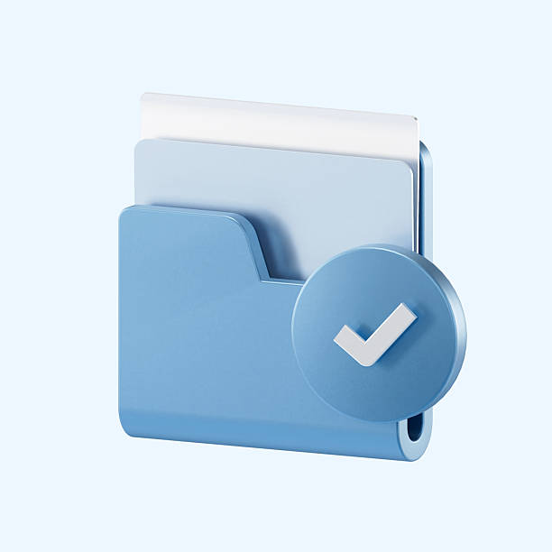 istock 3D illustration of a blue file folder with documents and a checkmark icon, symbolizing verified data, completed tasks, approved files, or document confirmation. 2249979631