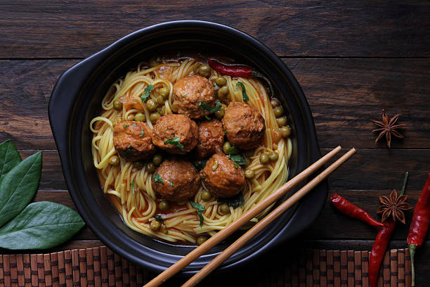 Ramen Noodles with Beef and Pork Meatballs