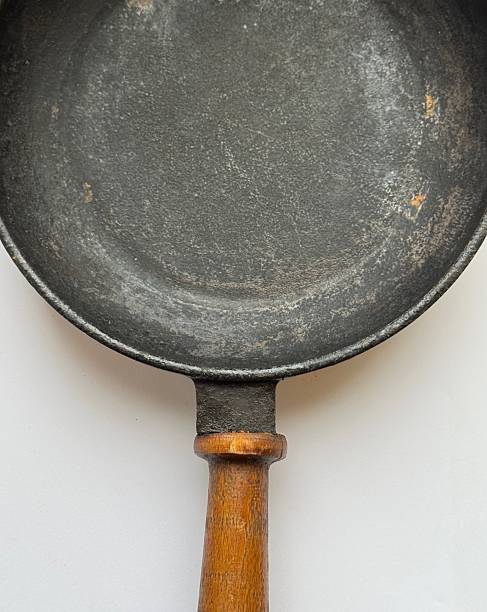 istock Vintage Cast-Iron Skillet with Wooden Handle - Rust Marks and Aged Seasoning 2249985611