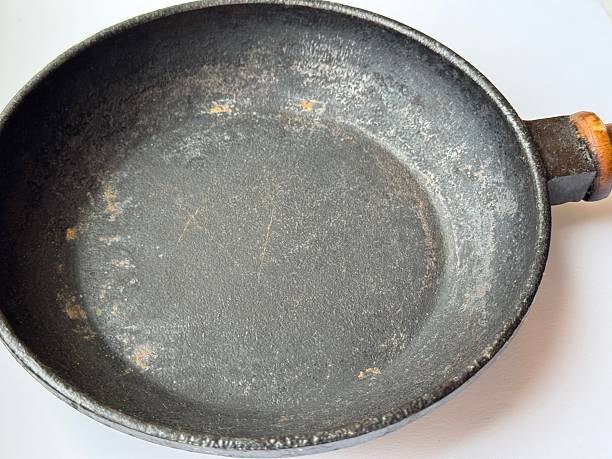 istock Vintage Cast-Iron Skillet with Wooden Handle - Rust Marks and Aged Seasoning 2249985632