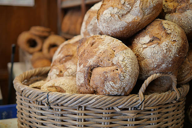 istock Freshly baked bread loaves in a rustic basket display 2249987168