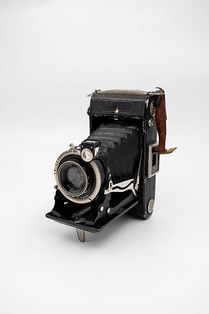 Vintage Folding Camera on White Background
