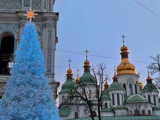 istock Blue illuminated Christmas tree beside Saint Sophia Cathedral. 2249990545