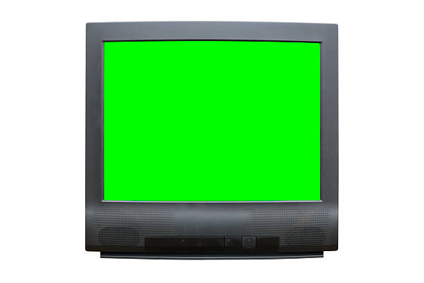 istock Old CRT TV with green screen isolated on white background. 2249991957