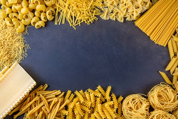 istock Composition with different tasty uncooked pasta - Italian pasta wallpaper, different types and shapes of pasta layout 2249996412