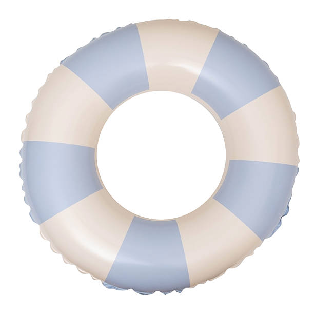 istock Inflatable blue and white pool ring with striped design on white background 2249997107