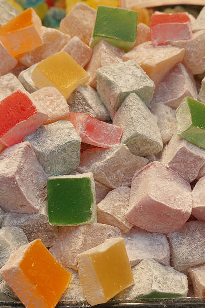 istock Colorful turkish delight displayed at a local market during daytime 2250008421