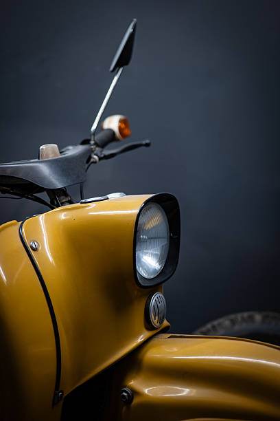 retro and vintage moped against wall